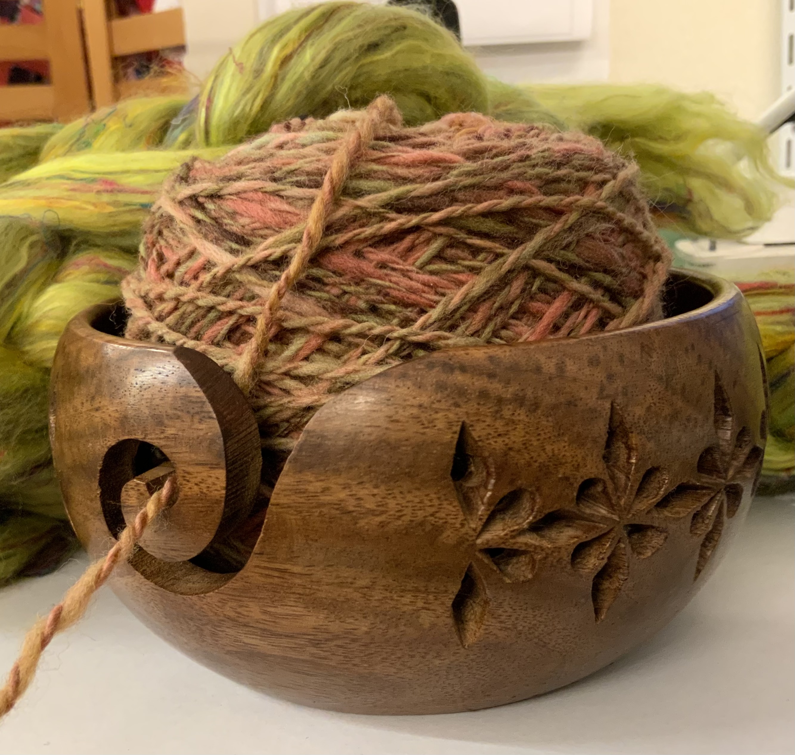 Yarn Bowl - Hand Carved Wooden Yarn Bowl for Knitting with Friends