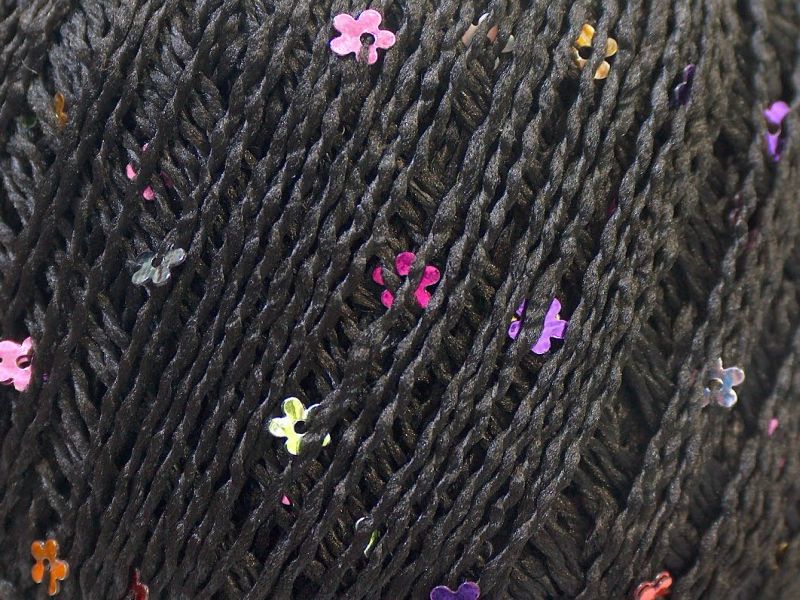 Acacia Yarns Dazzle Sequin Yarn 005 Black with Flower Sequin