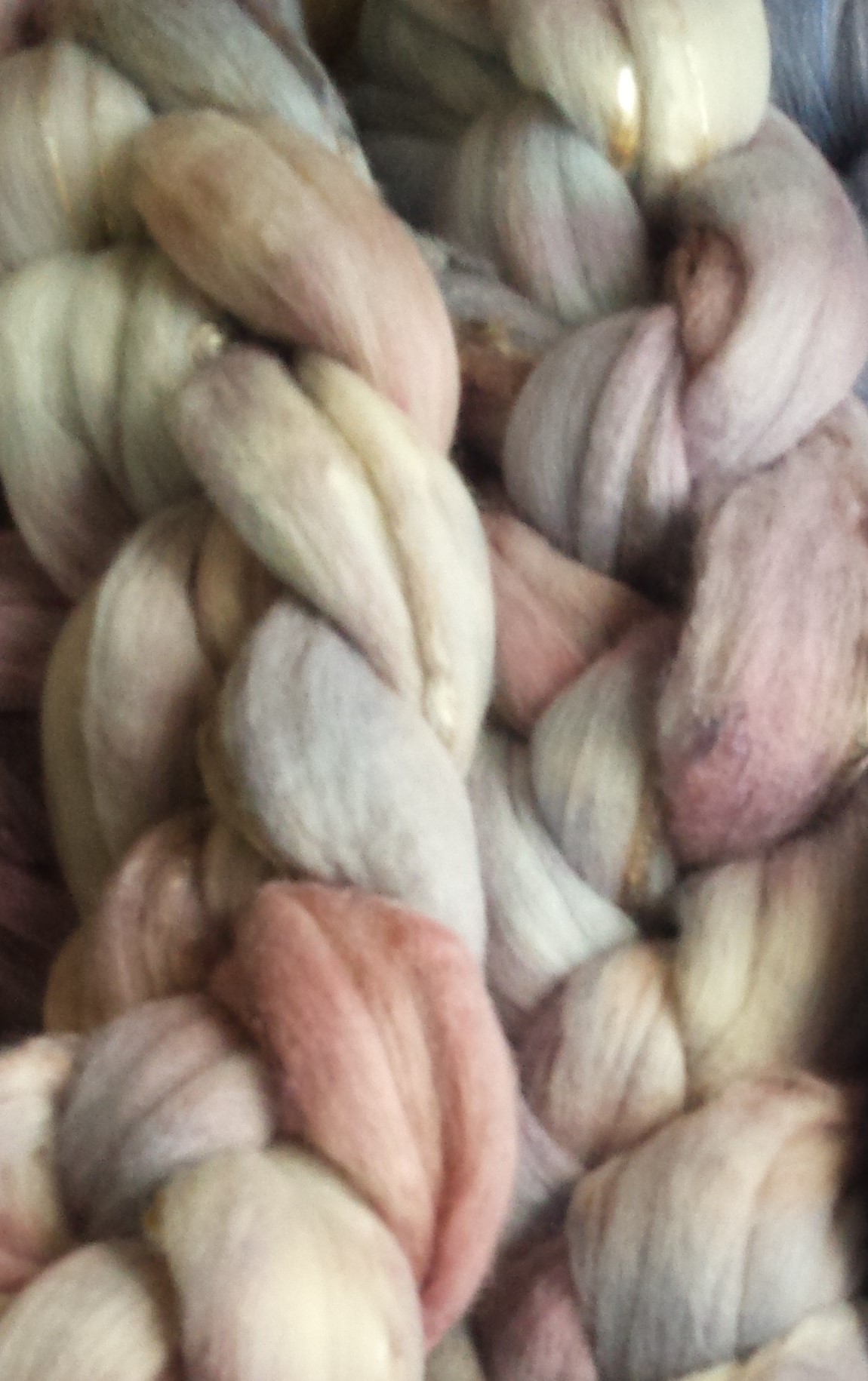 My Special Blend - 50/50 Mulberry Silk and 18.5 Micron Merino Top Hand Painted by Bewitching Fibers - 100 g (3.5 oz) Mirage My Special Blend - 50/50 Mulberry Silk and 18.5 Micron Merino Top Hand Painted by Bewitching Fibers - 100 g (3.5 oz) Mirage