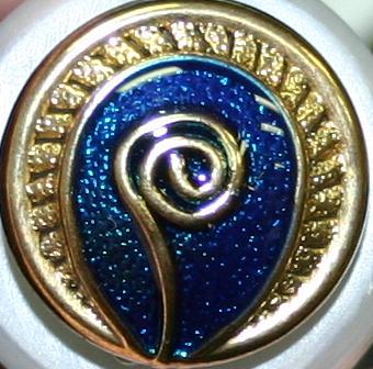 #360168 Full Metal 32mm (7/8 inch) Blue / Gold Fiddlehead Button by Dill