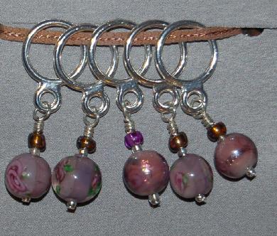 Creative Fiber Artists Set of Five Stitch Ring Markers - cb25 (lampwork)