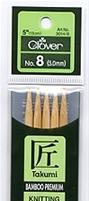 Takumi Velvet Double Point Bamboo 5 inch Knitting Needles  #8