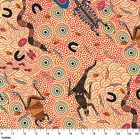 Aboriginal Australian Fabric - 100% Cotton - Around Waterhole - Ecru
