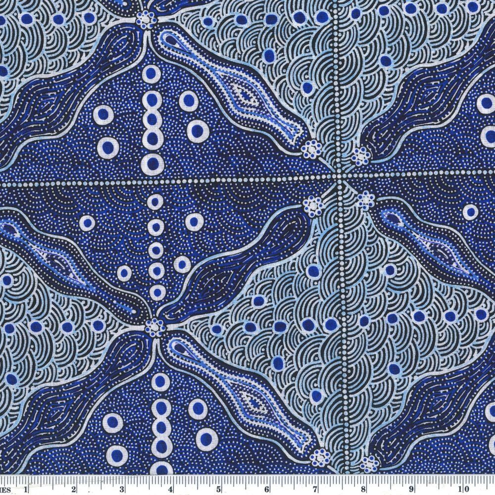 Aboriginal Australian Fabric - 100% Cotton - Bush Sweet Potato - Blue