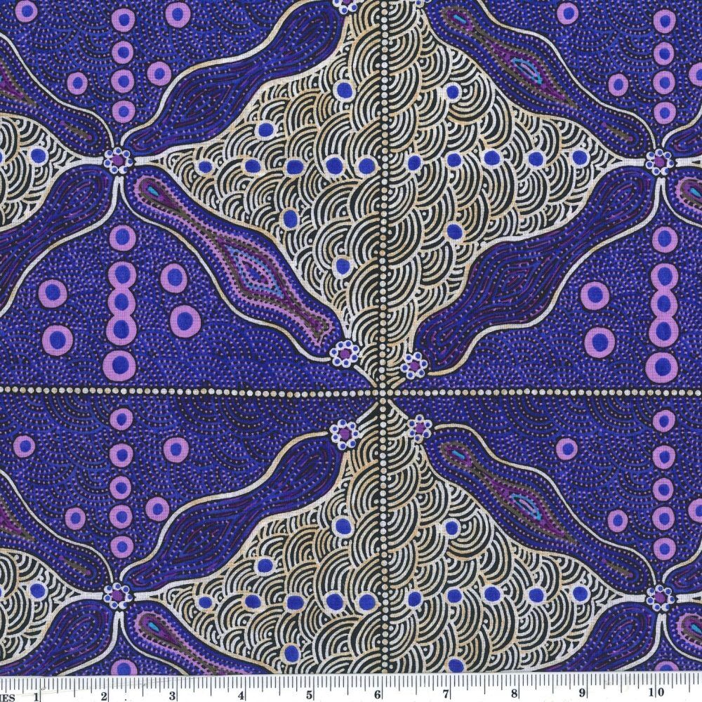Aboriginal Australian Fabric - 100% Cotton - Bush Sweet Potato - Purple