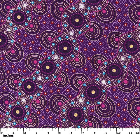 Aboriginal Australian Fabric - 100% Cotton - Bush Dreaming of Utopia Purple