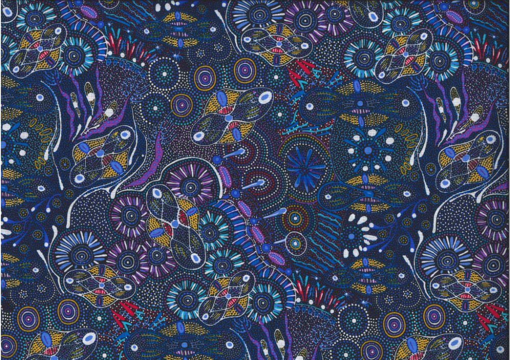 Aboriginal Australian Fabric - 100% Cotton - Bush Tucker After Rain Blue