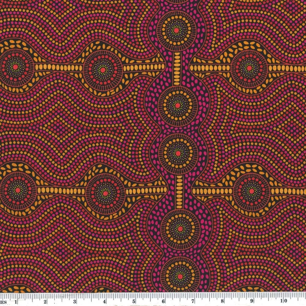 Aboriginal Australian Fabric - 100% Cotton - Desert Landscape Brown