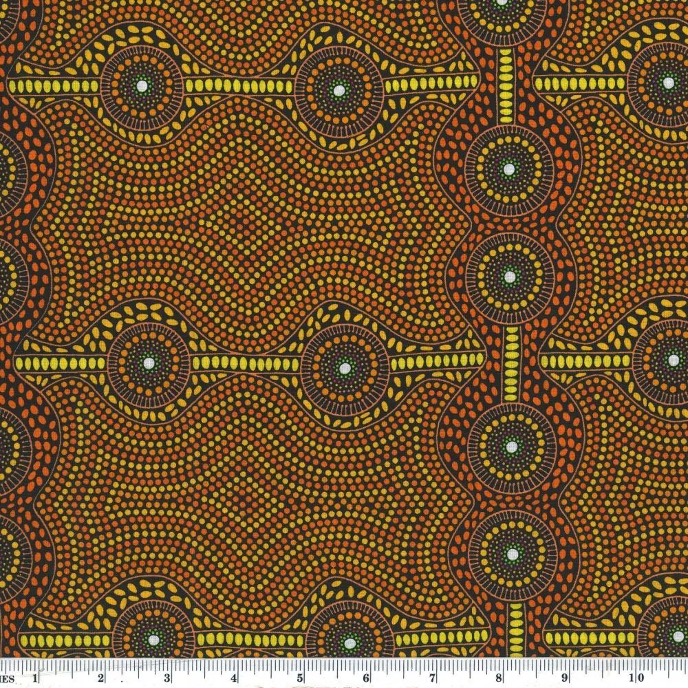 Aboriginal Australian Fabric - 100% Cotton - Desert Landscape Yellow