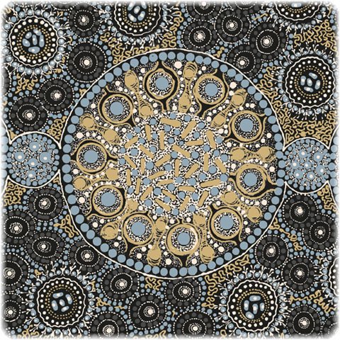 Aboriginal Australian Fabric - 100% Cotton - Fresh Life After Rain Black