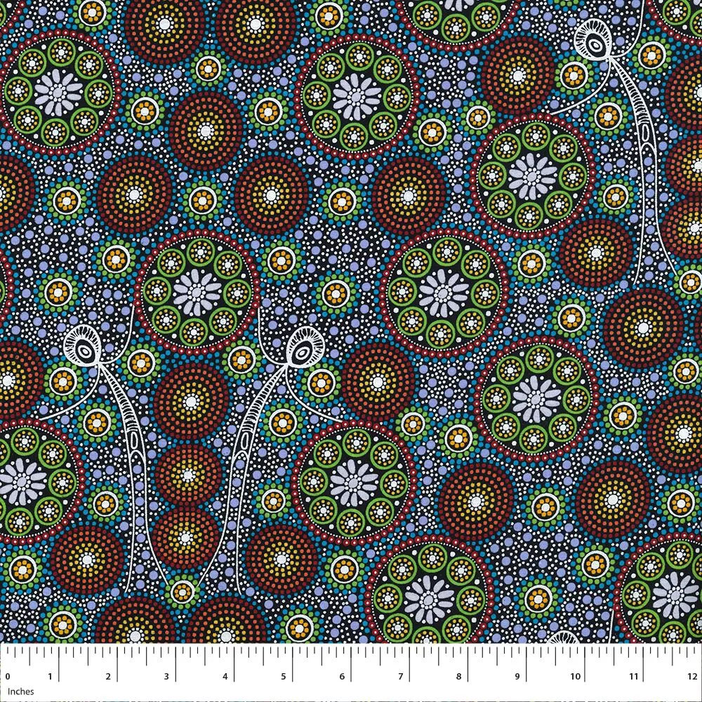 Aboriginal Australian Fabric - 100% Cotton - Gathering Bush Tucker Green