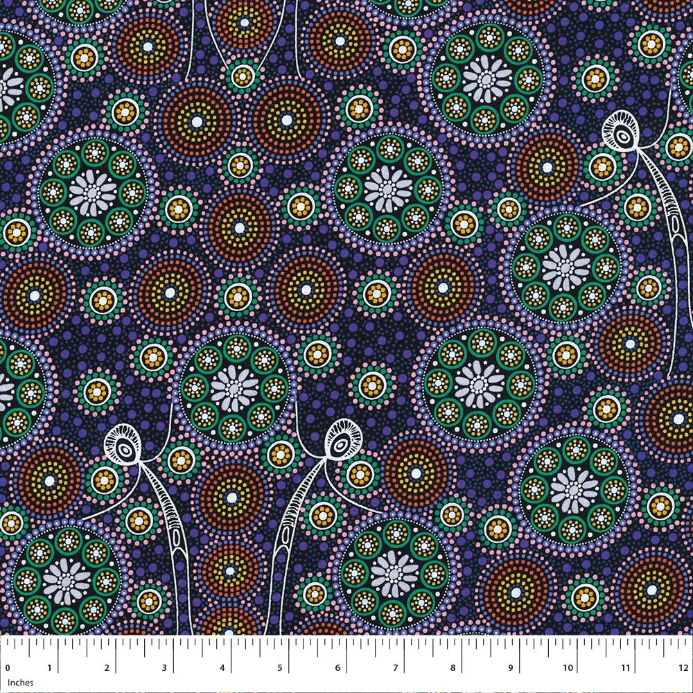 Aboriginal Australian Fabric - 100% Cotton - Gathering Bush Tucker Purple