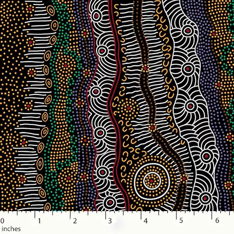 Aboriginal Australian Fabric - 100% Cotton - Gathering By the Creek Brown