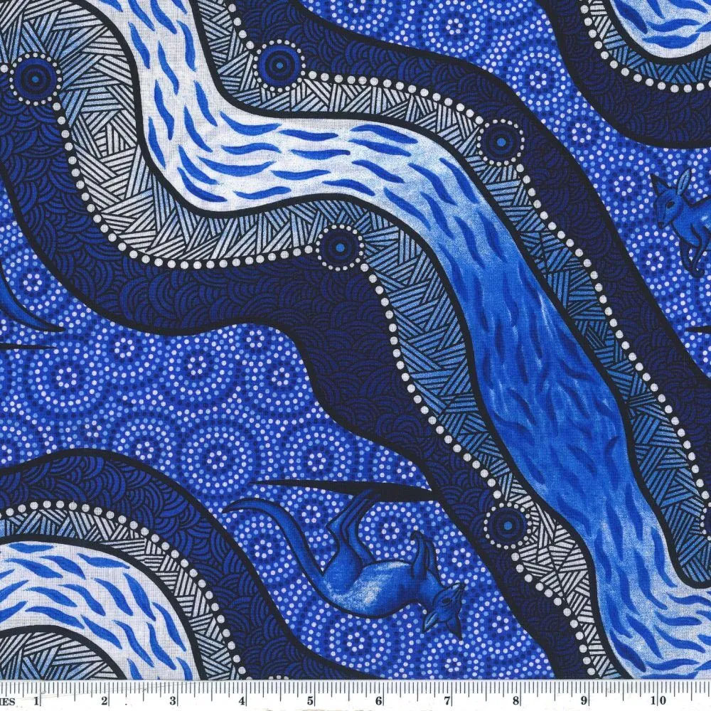 Aboriginal Australian Fabric - 100% Cotton - Kangaroo River Camp Ink