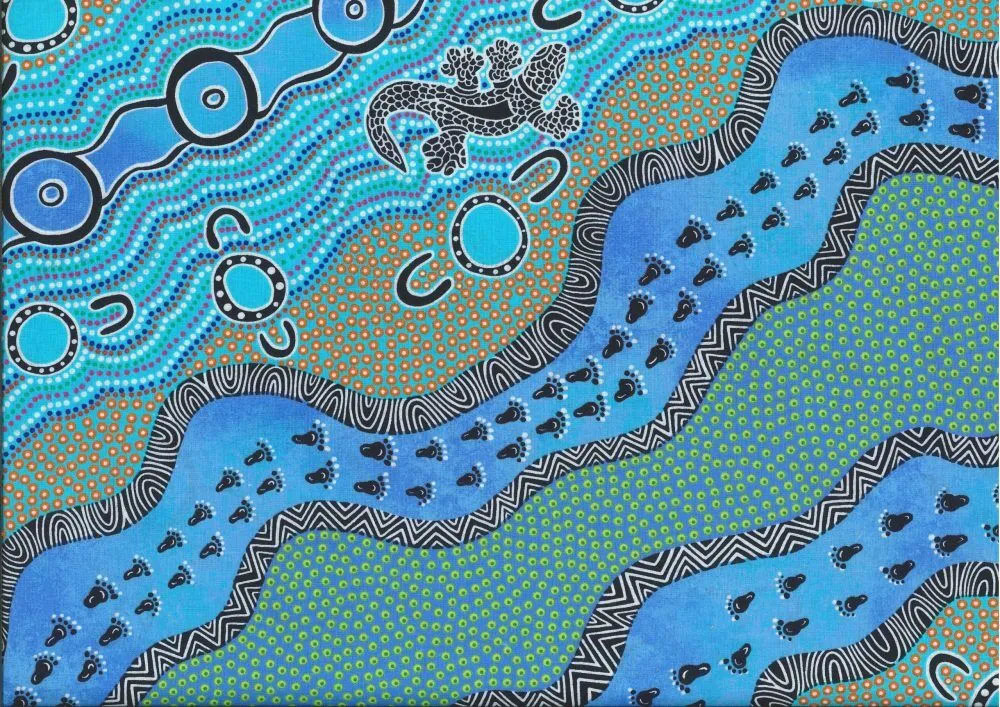 Aboriginal Australian Fabric - 100% Cotton - Mulaka Hunting Blue