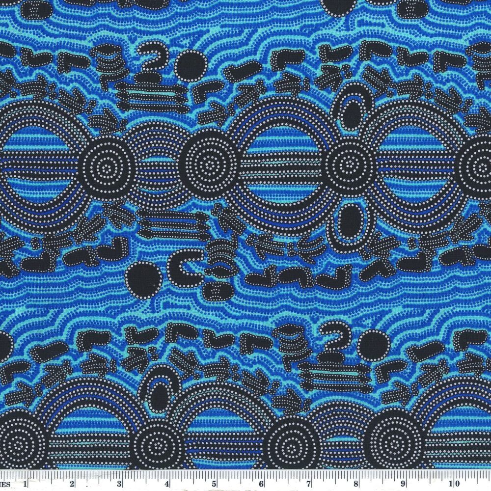 Aboriginal Australian Fabric - 100% Cotton - Rock Wallaby Dreaming Blue