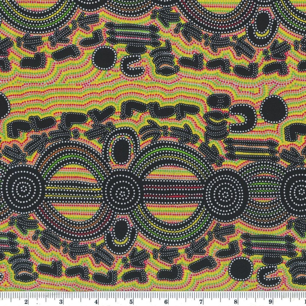 Aboriginal Australian Fabric - 100% Cotton - Rock Wallaby Dreaming Green