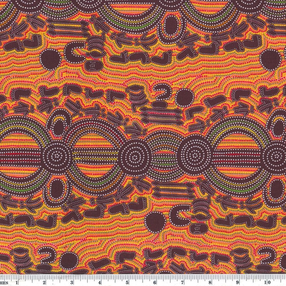 Aboriginal Australian Fabric - 100% Cotton - Rock Wallaby Dreaming Orange