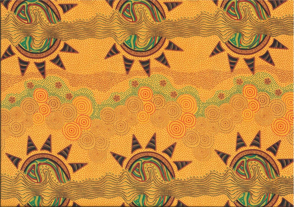 Aboriginal Australian Fabric - 100% Cotton - Sunset Night Dreaming Yellow