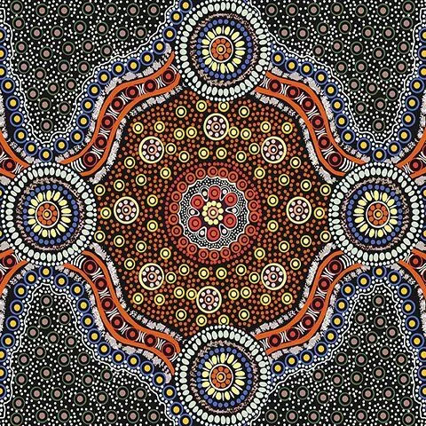 Aboriginal Australian Fabric - 100% Cotton - Wild Bush Flowers Black