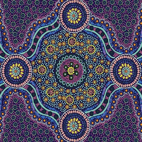 Aboriginal Australian Fabric - 100% Cotton - Wild Bush Flowers Purple