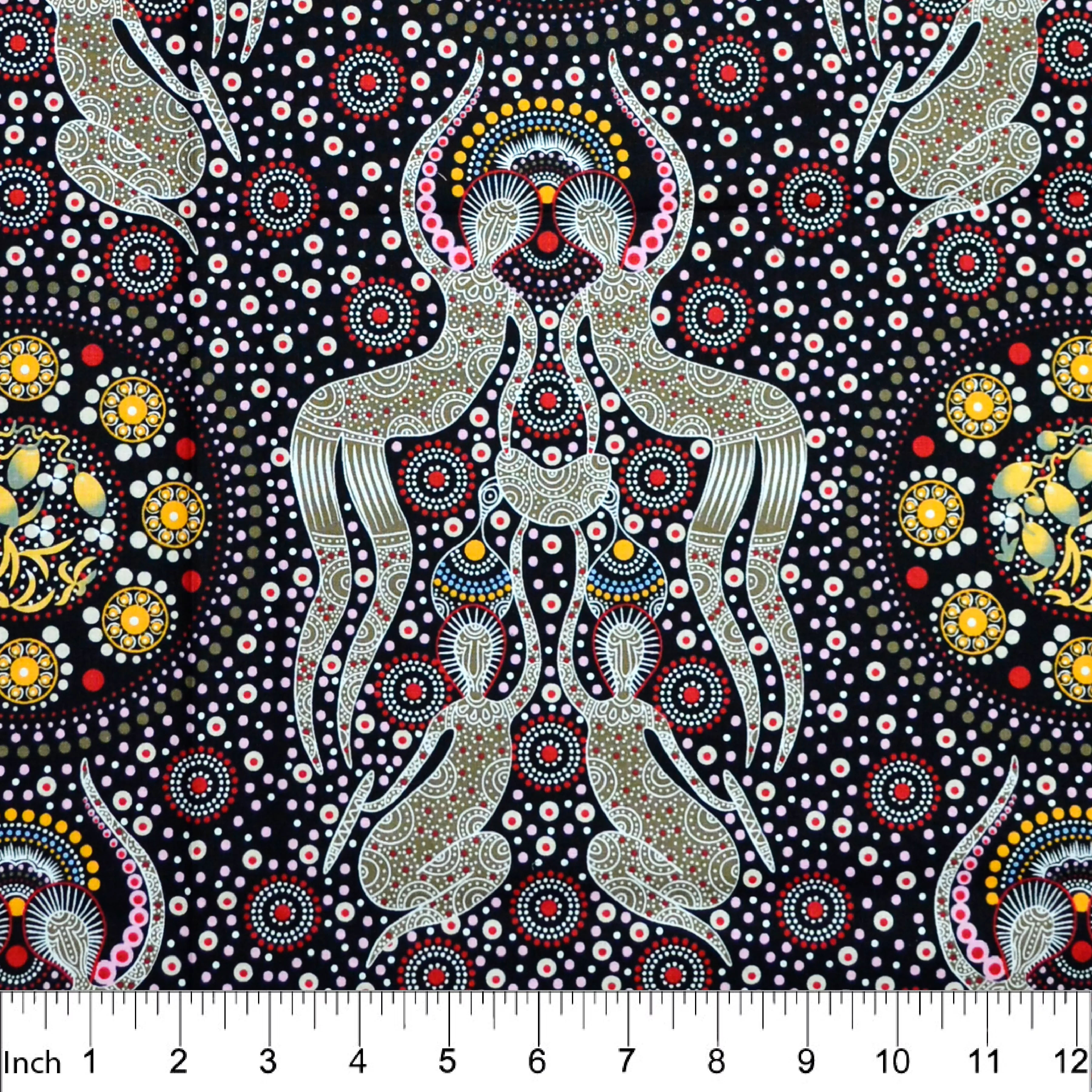 Aboriginal Australian Fabric - 100% Cotton - Women Collecting Bush Food Brown