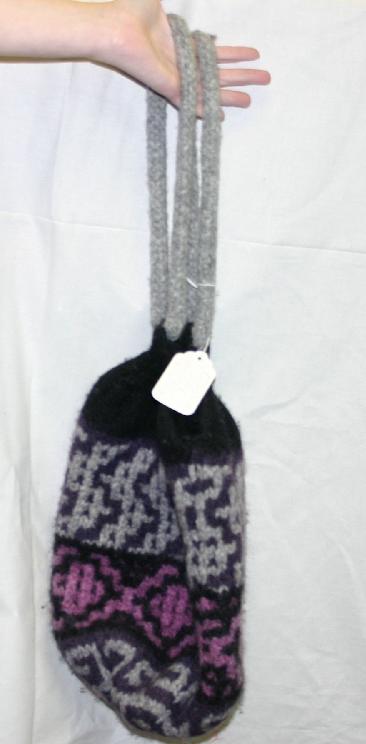 Hand Knit Garment GFB-063 - Felted Bag w Fair Isle Colorwork - Wool