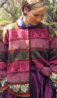 Poetry in Stitches #166 Kit - Leaf Stripe Cardigan - Yarn and Velvet Ribbon (No Pattern)