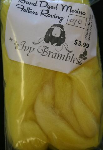Ivy Brambles Hand Dyed Felting Roving #090 Yellow