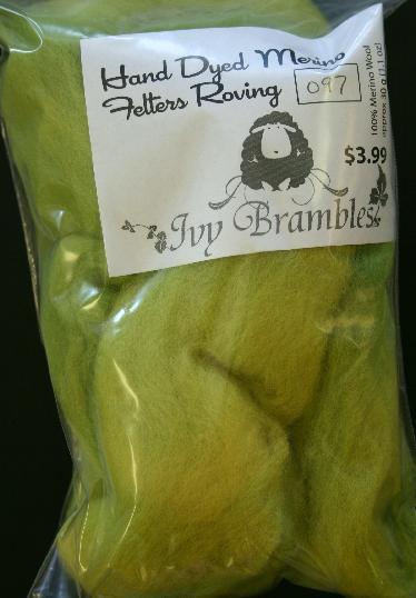 Ivy Brambles Hand Dyed Felting Roving #097 Bright Green