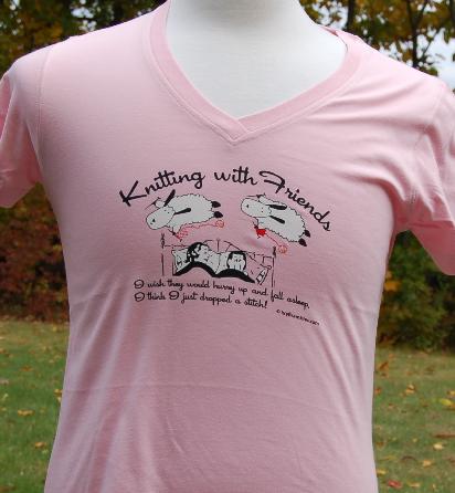 Knitting With Friends� - Womens   Medium V Neck T Shirt Sheep Dreams Design in Pink