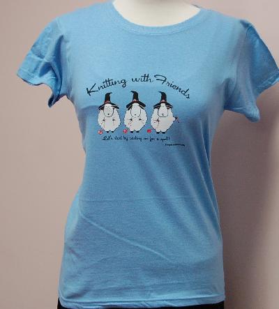 Knitting With Friends� 3X-Large T-Shirt - Witches Design in Light Blue