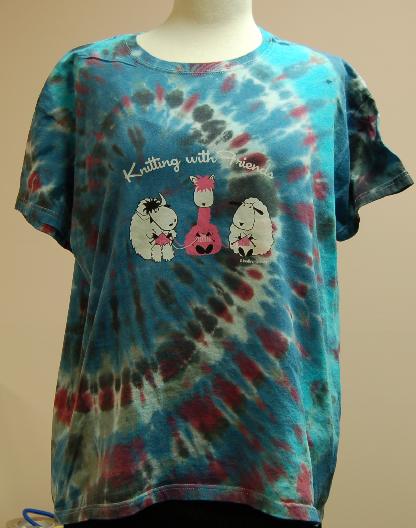 KWF Tie-Dyed    Small T Shirt - 3 Friends Design in Blue Lagoon (ladies cut)
