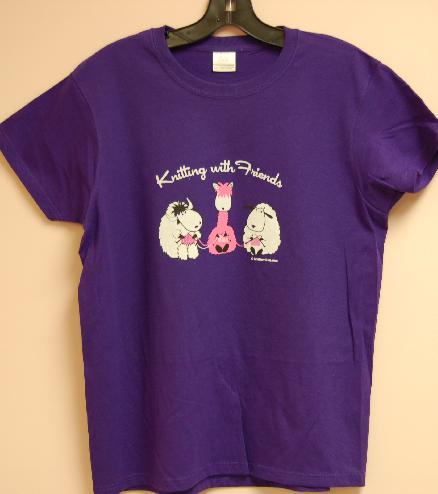 Knitting With Friends    Small T Shirt - 3 Friends Design in Deep Purple