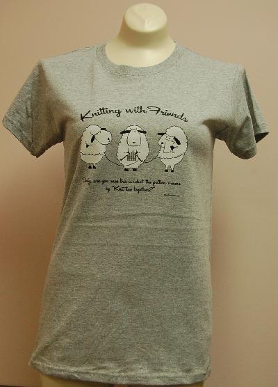 Knitting With Friends    Small T-Shirt - Knit 2 Together Design in Gray