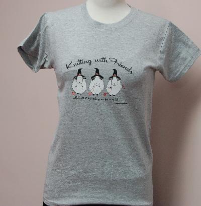 Knitting With Friends�  Large T-Shirt - Witches Design in Gray