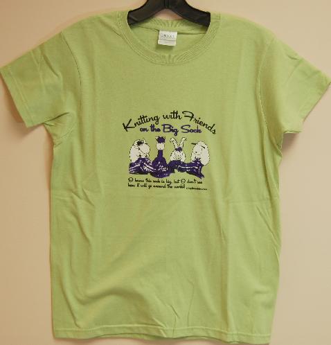 Knitting With Friends    Small T-Shirt - Big Sock World Design in Light Green