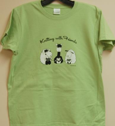 Knitting With Friends   Medium T-Shirt - 3 Friends Design in Light Green