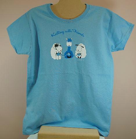 Knitting With Friends® X-Large T-Shirt - 3 Friends Design in Light Blue