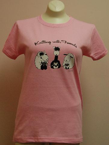 Knitting With Friends®  Large T-Shirt - 3 Friends Design in Pink