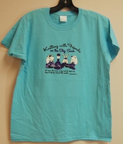 Knitting With Friends   Medium T-Shirt - Big Sock World Design in Sky