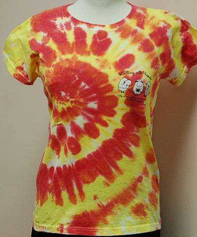 KWF Tie-Dyed    Small T Shirt - Knit 2 Together Design in Fireball (ladies cut)