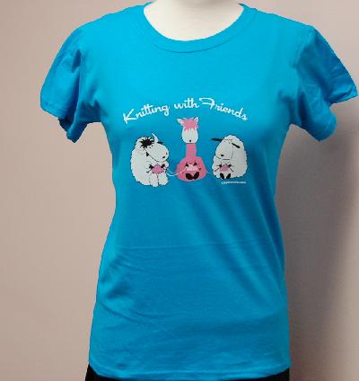 Knitting With Friends    Small T-Shirt - 3 Friends Design in Teal Blue