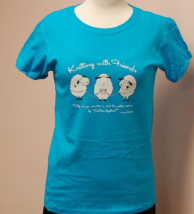 Knitting With Friends®   Medium T-Shirt - Knit 2 Together Design in Teal Blue