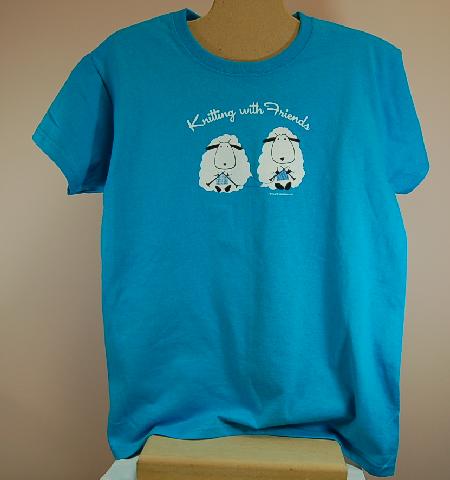 Knitting With Friends�    Small T-Shirt - Sheep Design in Teal Blue