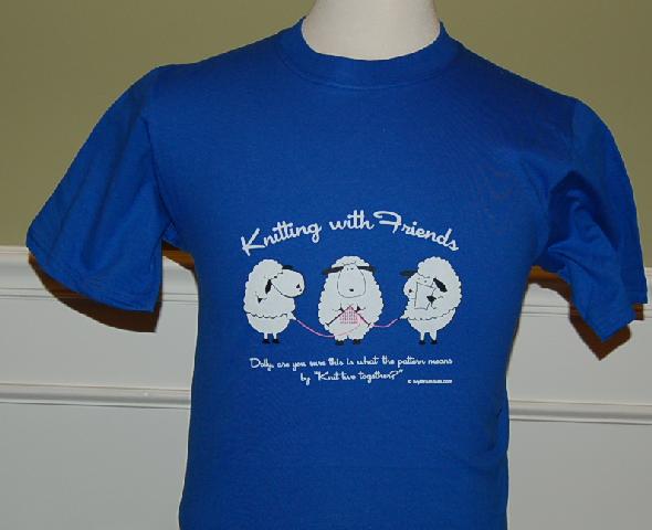 Knitting With Friends    Small T Shirt - Knit 2 Together Design in Blue