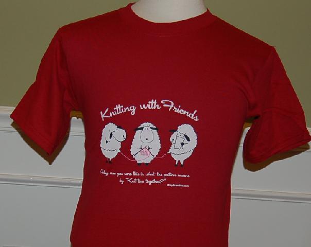 Knitting With Friends    Small T Shirt - Knit 2 Together Design in Red