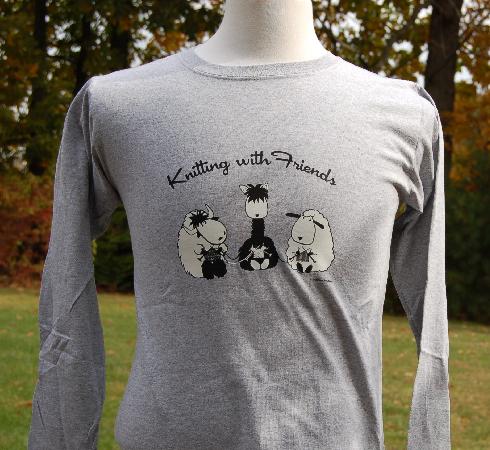 Knitting With Friends� Womens    Small Long Sleeve T-Shirt - 3 Friends in Gray