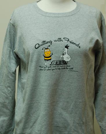 Quilting With Friends� Womens  Large Long Sleeve T-Shirt - Basting Design in Gray