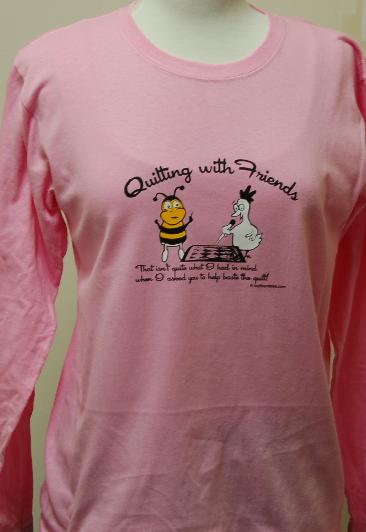 Quilting With Friends� Womens 2X-Large Long Sleeve T-Shirt - Basting Design in Pink